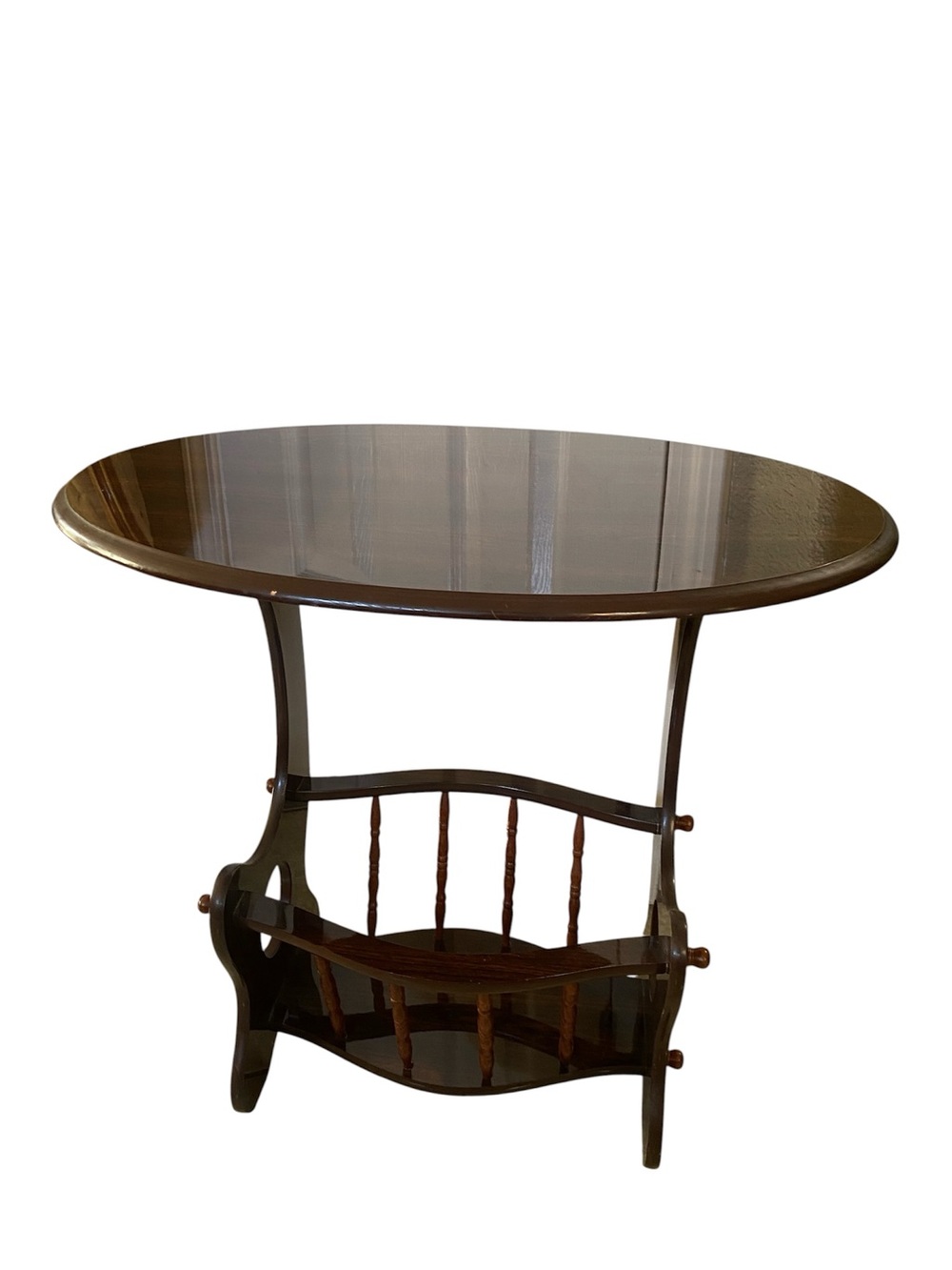 Vtg-Style Brown Wooden Accent Table W/ Magazine Rack. Mahogany? Lamp/Plan Stand